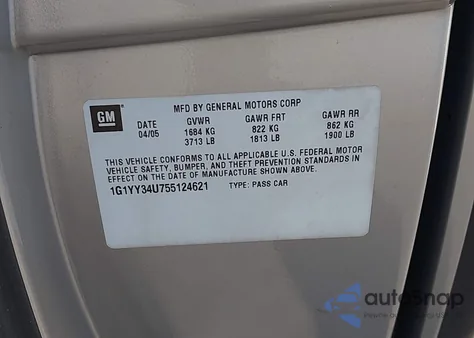 2005 Chevrolet Corvette из США, поврежденный, VIN 1G1YY34U755124621